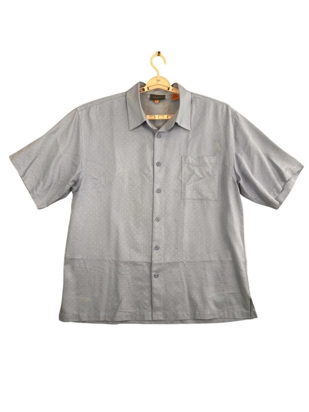 Toscano Shirt Mens XL Blue Geometric 100% Silk Short Sleeve Button Up Casual